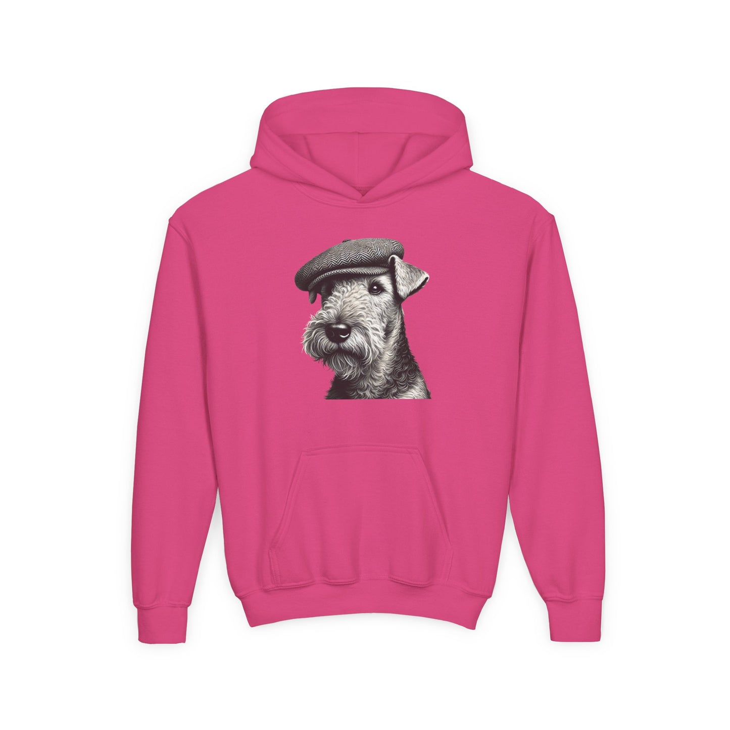 Airedale Terrier Wearing Tweed Flat Cap (Black and White)- Youth Hoodie - Too Cute Pets