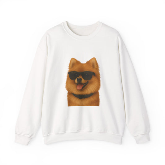 Pomeranian Wearing Sunglasses - Adult Crewneck Sweatshirt