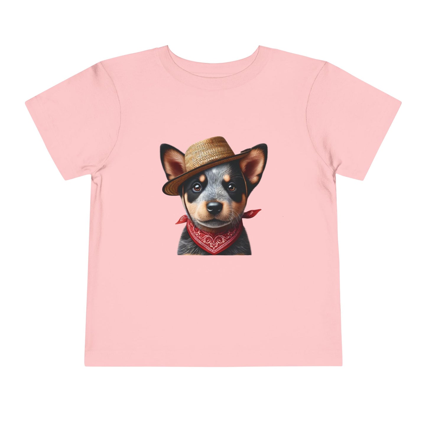 Cattle Dog Puppy Wearing Bandana & Straw Hat Toddler Tee - Too Cute Pets