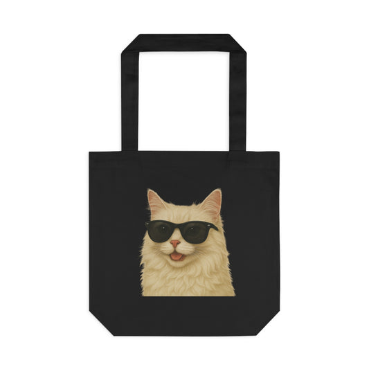 Cream Longhair Cat Wearing Sunglasses Cotton Tote Bag