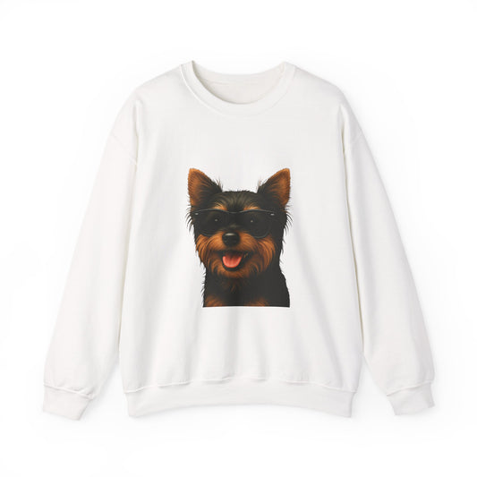 Yorkshire Terrier Wearing Sunglasses - Adult Crewneck Sweatshirt