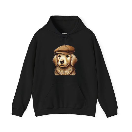 Golden Retriever Wearing Newsboy Hat - Adult Hoodie