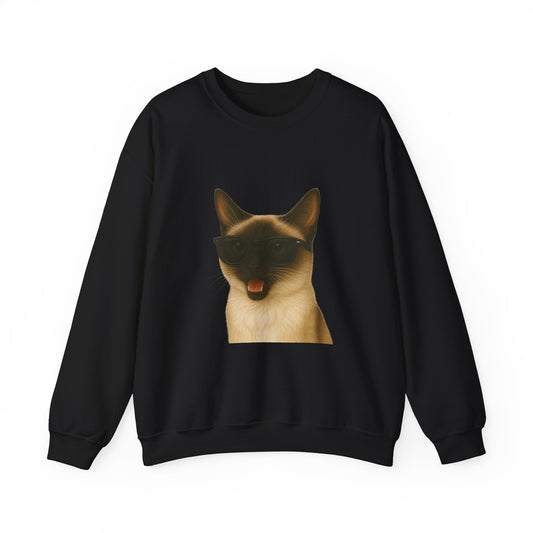 Siamese Cat Wearing Sunglasses - Adult Crewneck Sweatshirt