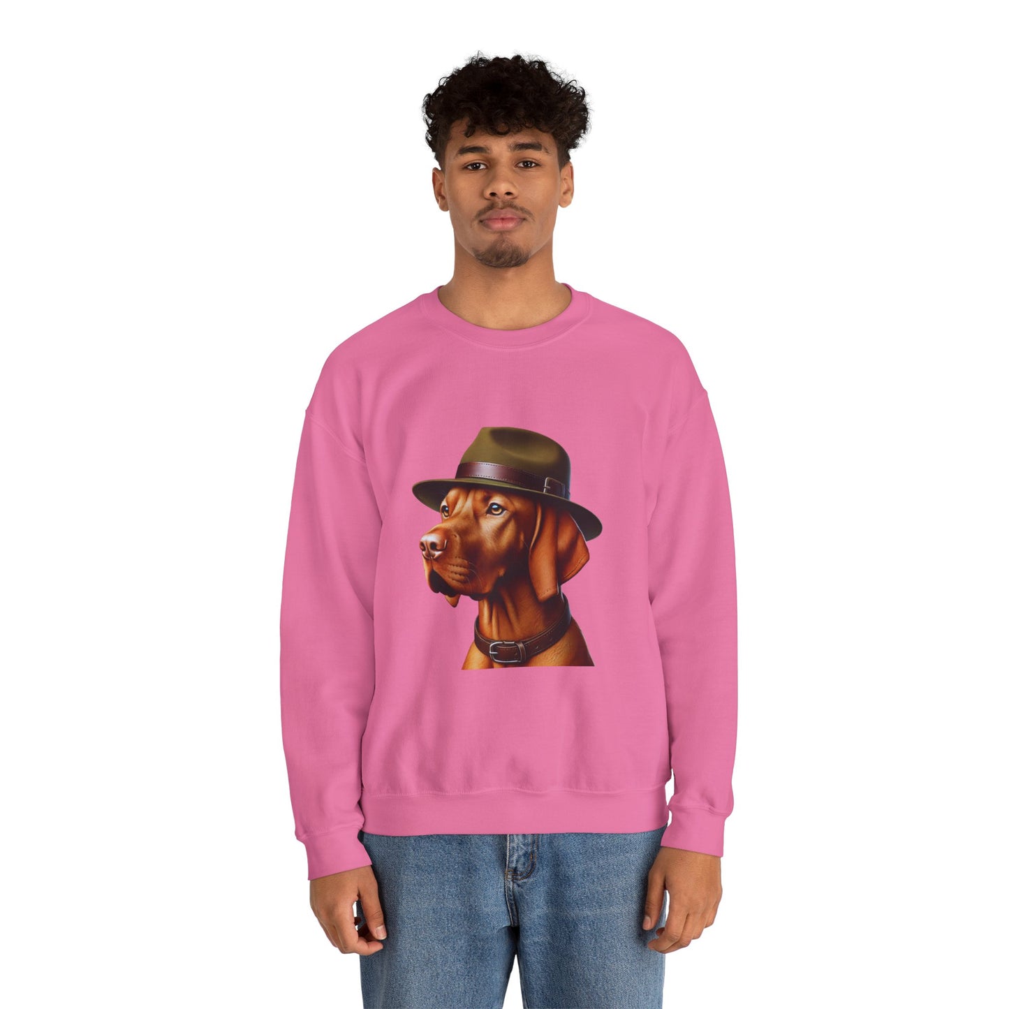 Dashing Vizsla Wearing A Campaign Hat- Adult Crewneck Sweatshirt - Too Cute Pets