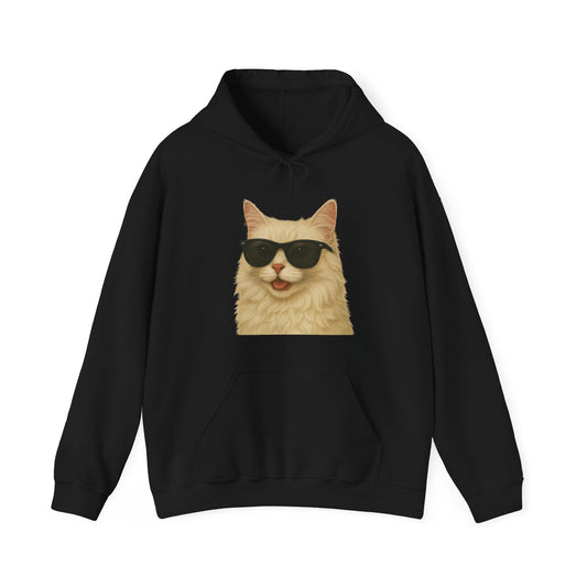 Cream Longhair Cat Wearing Sunglasses - Adult Hoodie