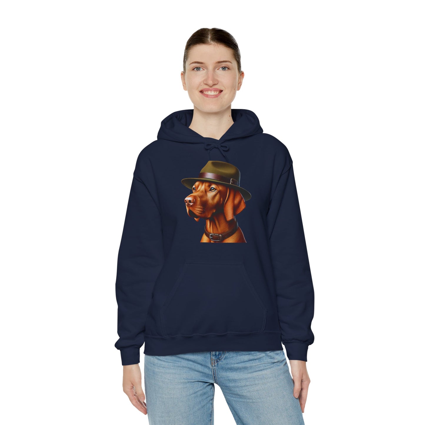 Dashing Vizsla Wearing Campaign Hat - Adult Hoodie - Too Cute Pets