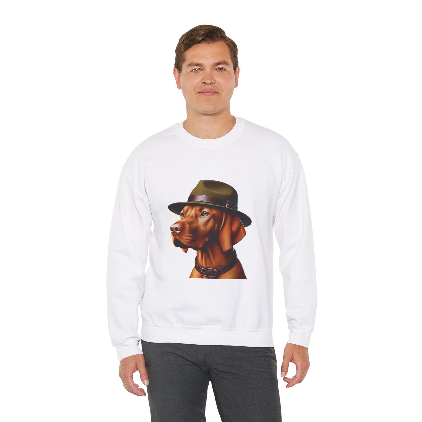 Dashing Vizsla Wearing A Campaign Hat- Adult Crewneck Sweatshirt - Too Cute Pets