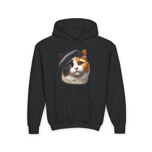 Calico Cat Wearing A Beret Youth Hoodie