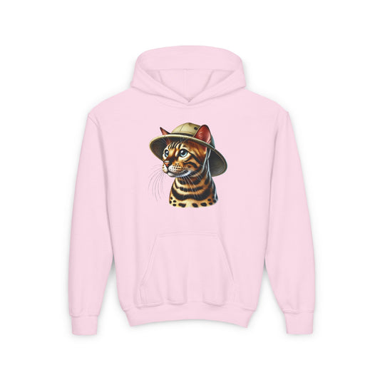 Bengal Cat Wearing A Safari Hat Youth Hoodie