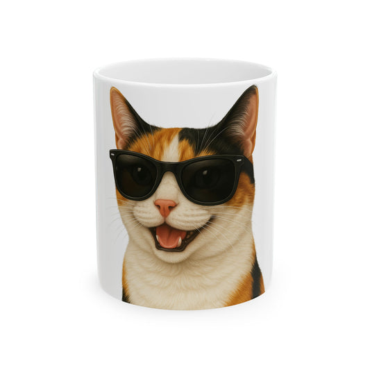 Calico Shorthair Cat Wearing Sunglasses Ceramic Mug