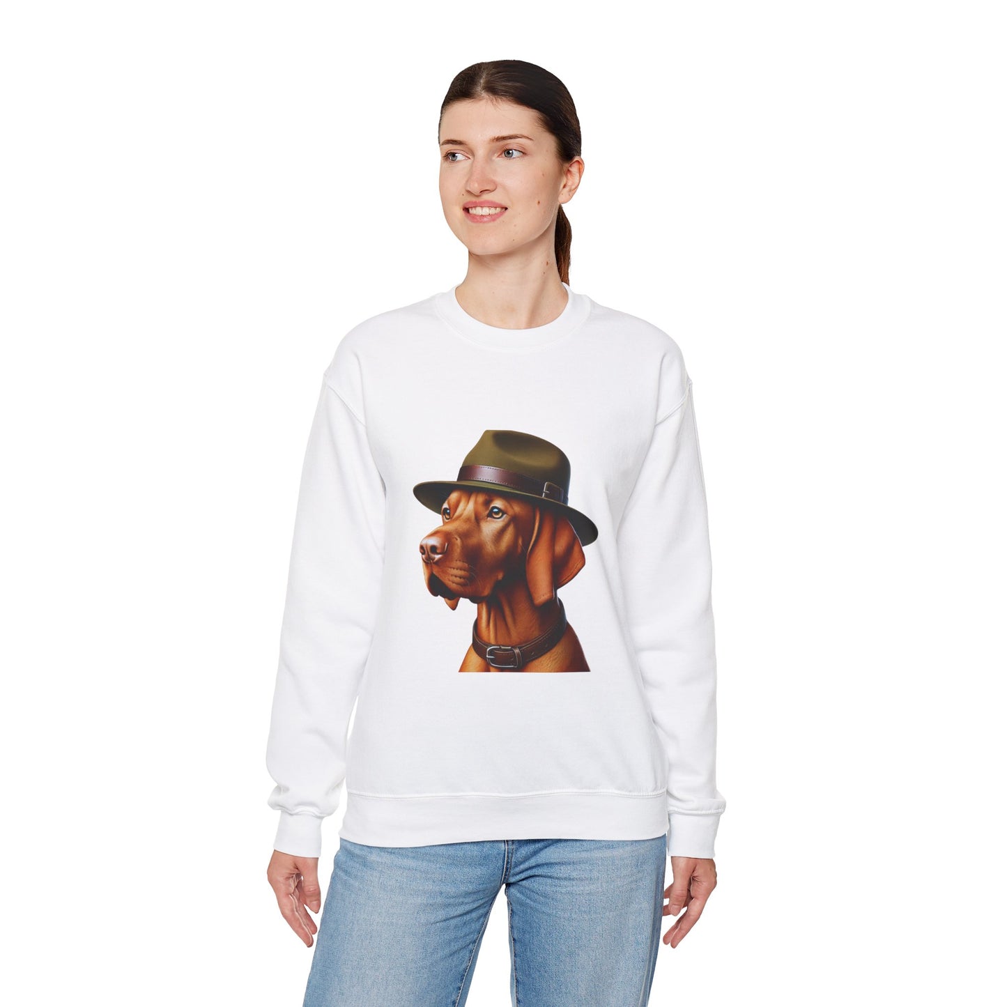 Dashing Vizsla Wearing A Campaign Hat- Adult Crewneck Sweatshirt - Too Cute Pets