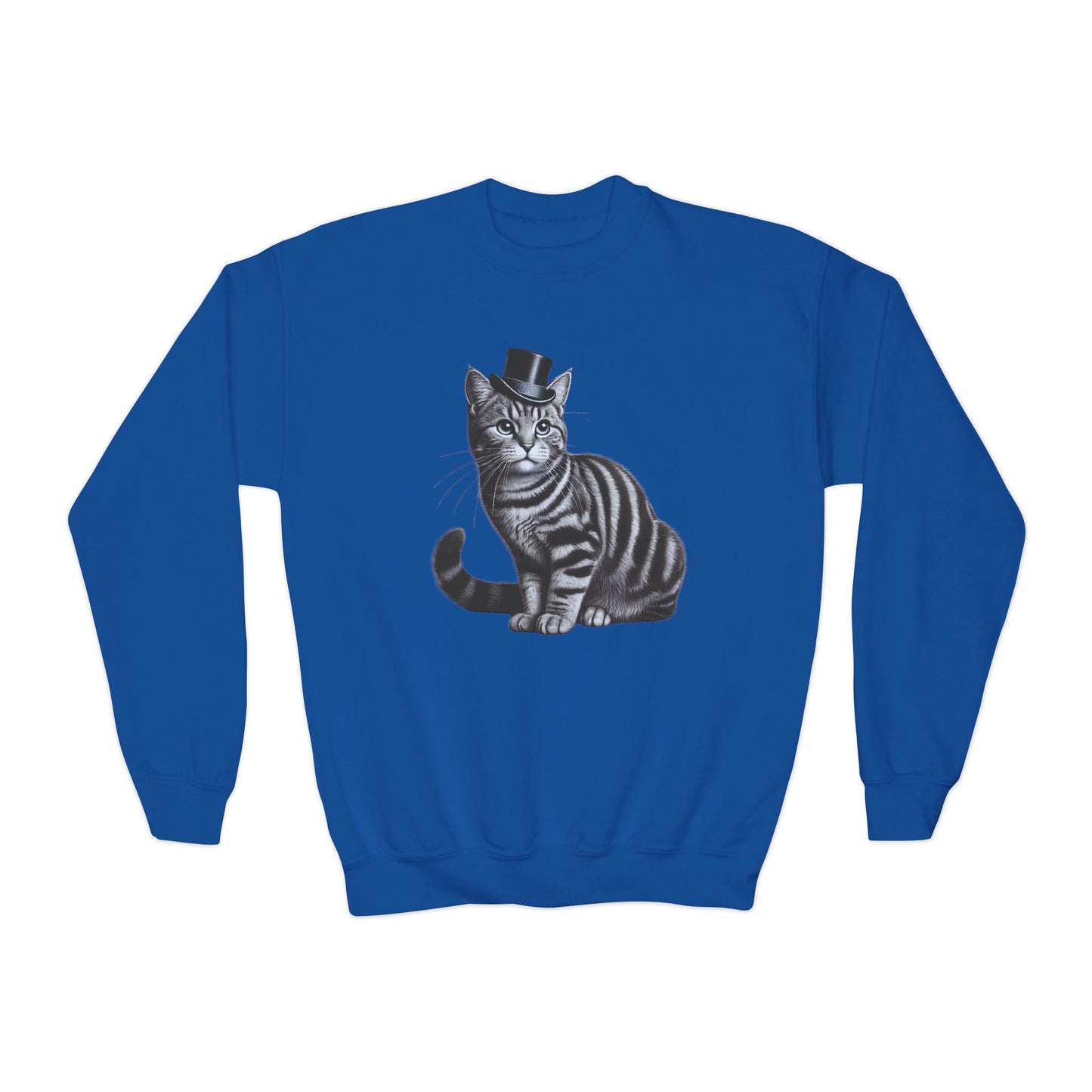 Tabby Wearing Top Hat Youth Sweatshirt (Black & White Image) - Too Cute Pets