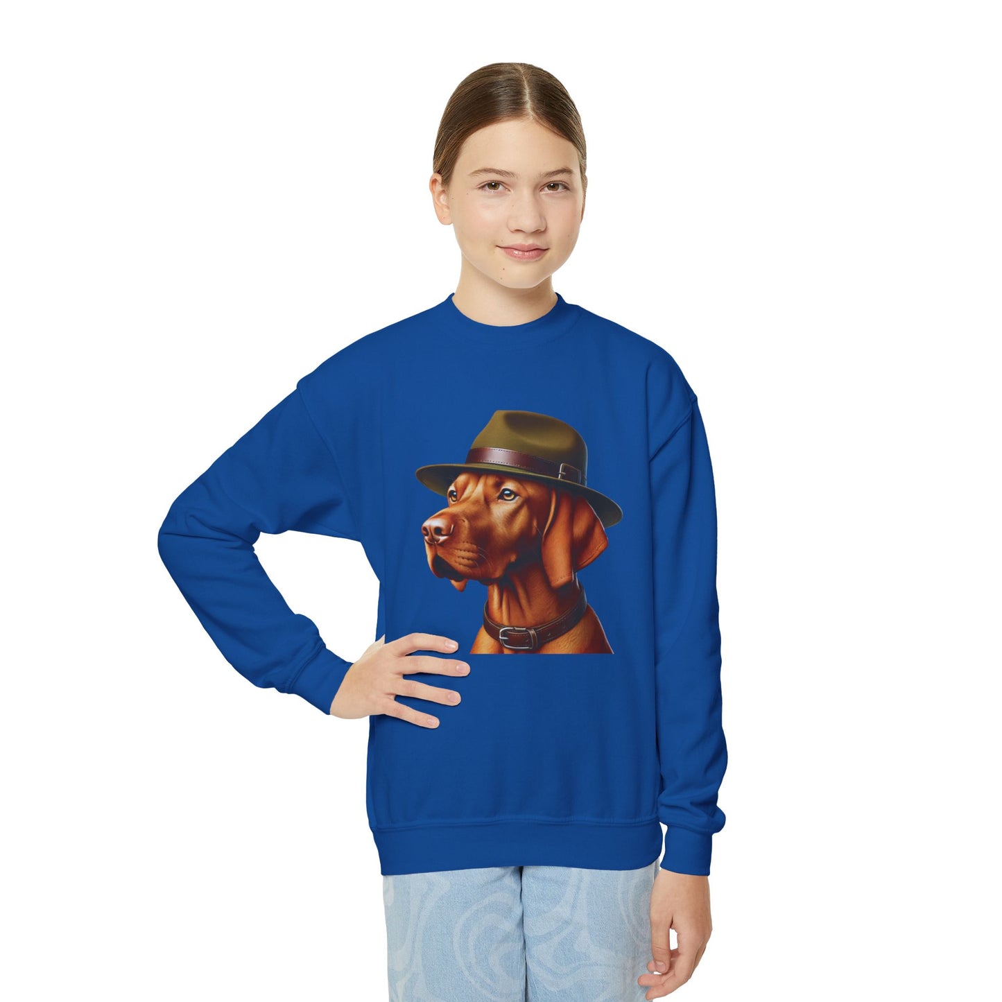 Vizsla Wearing Campaign Hat - Youth Sweatshirt - Too Cute Pets