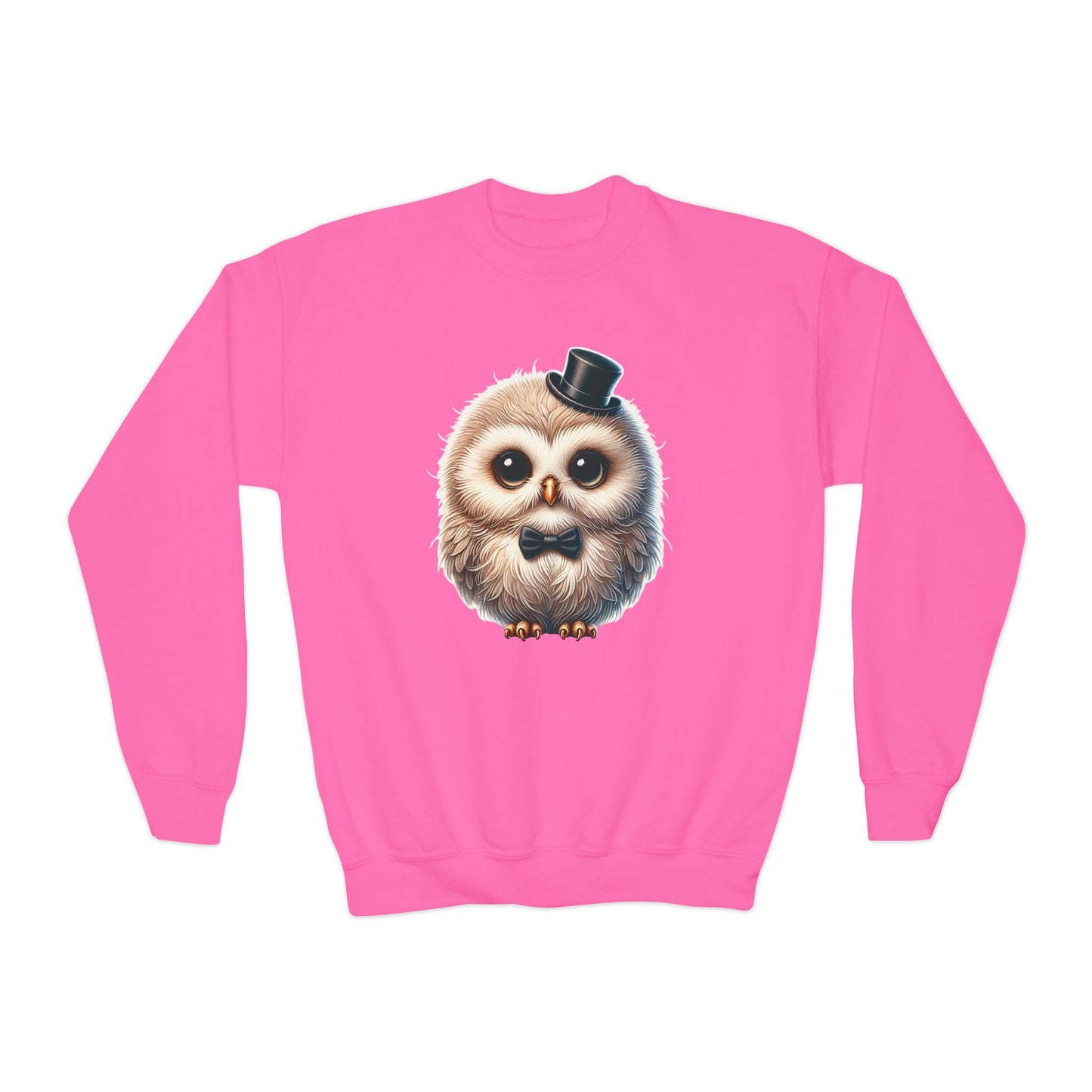 Owl Wearing A Top Hat Youth Crewneck Sweatshirt - Too Cute Pets