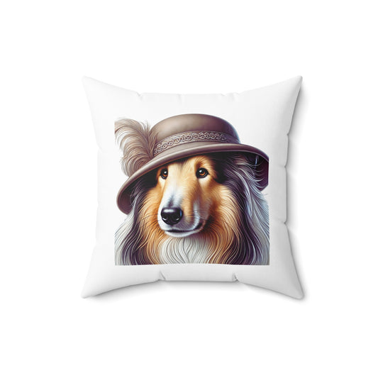 Collie Wearing a Cloche Hat - Throw Pillow