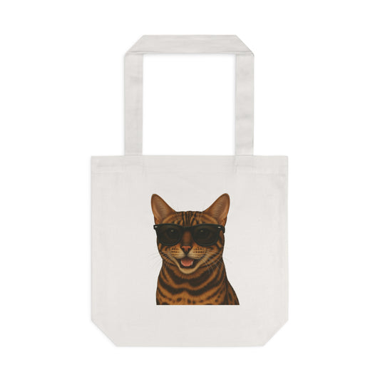 Bengal Cat Wearing Sunglasses Cotton Tote Bag