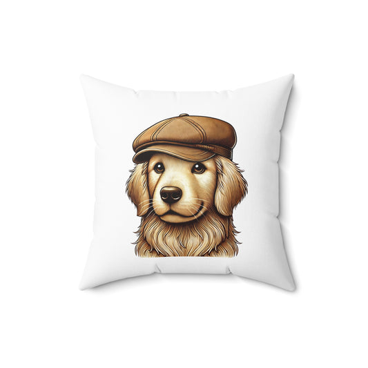 Golden Retriever Wearing a Newsboy Cap - Throw Pillow