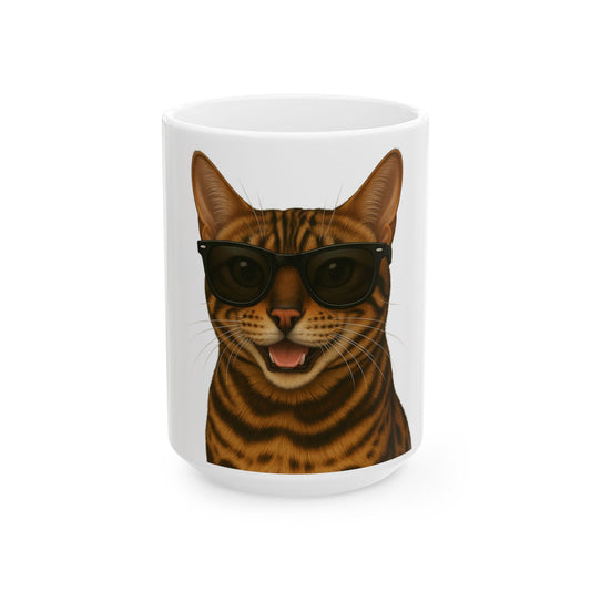 Bengal Cat Wearing Sunglasses Ceramic Mug