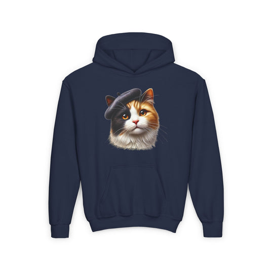 Calico Cat Wearing A Beret Youth Hoodie