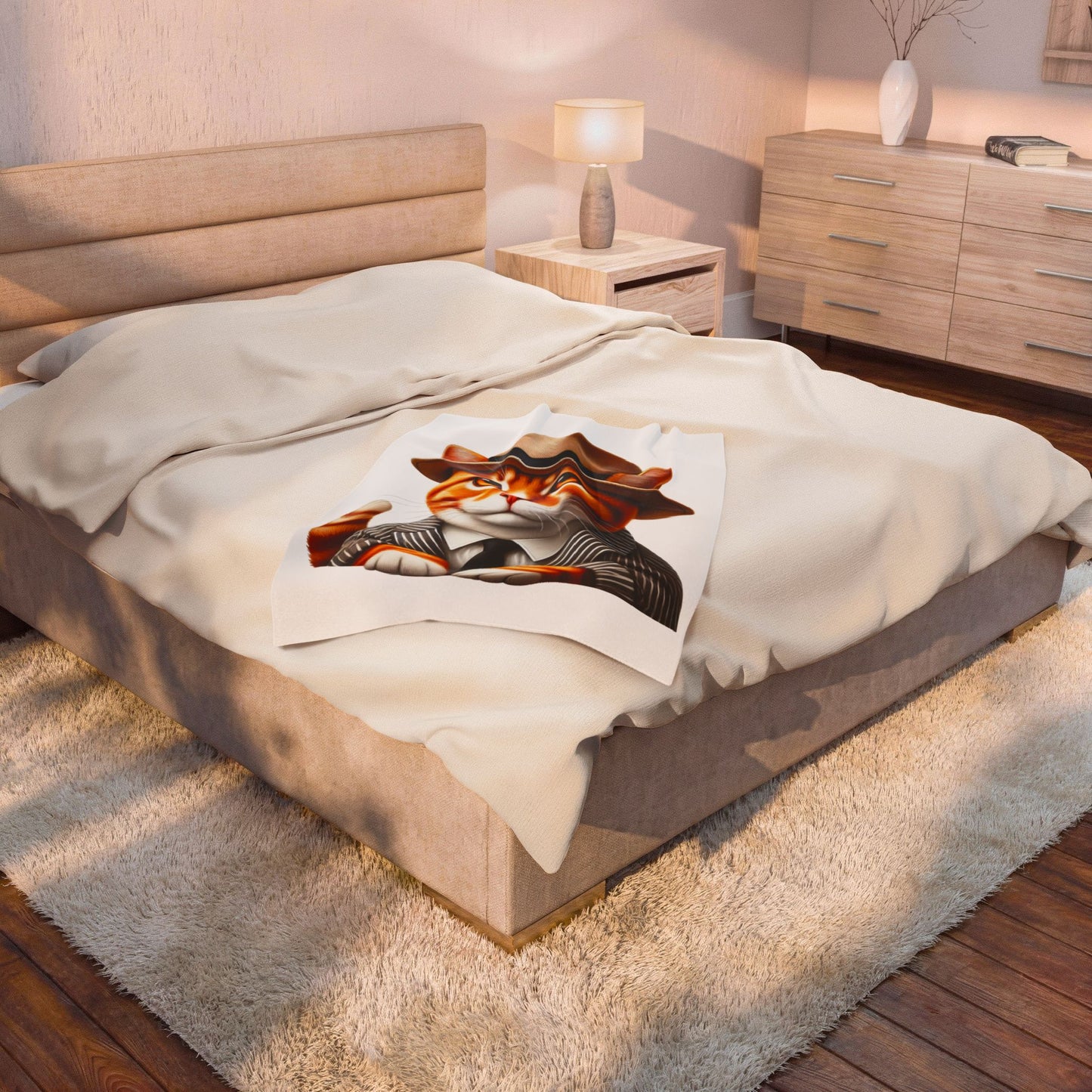 Tabby Cat Wearing a Fedora - Sherpa Blanket