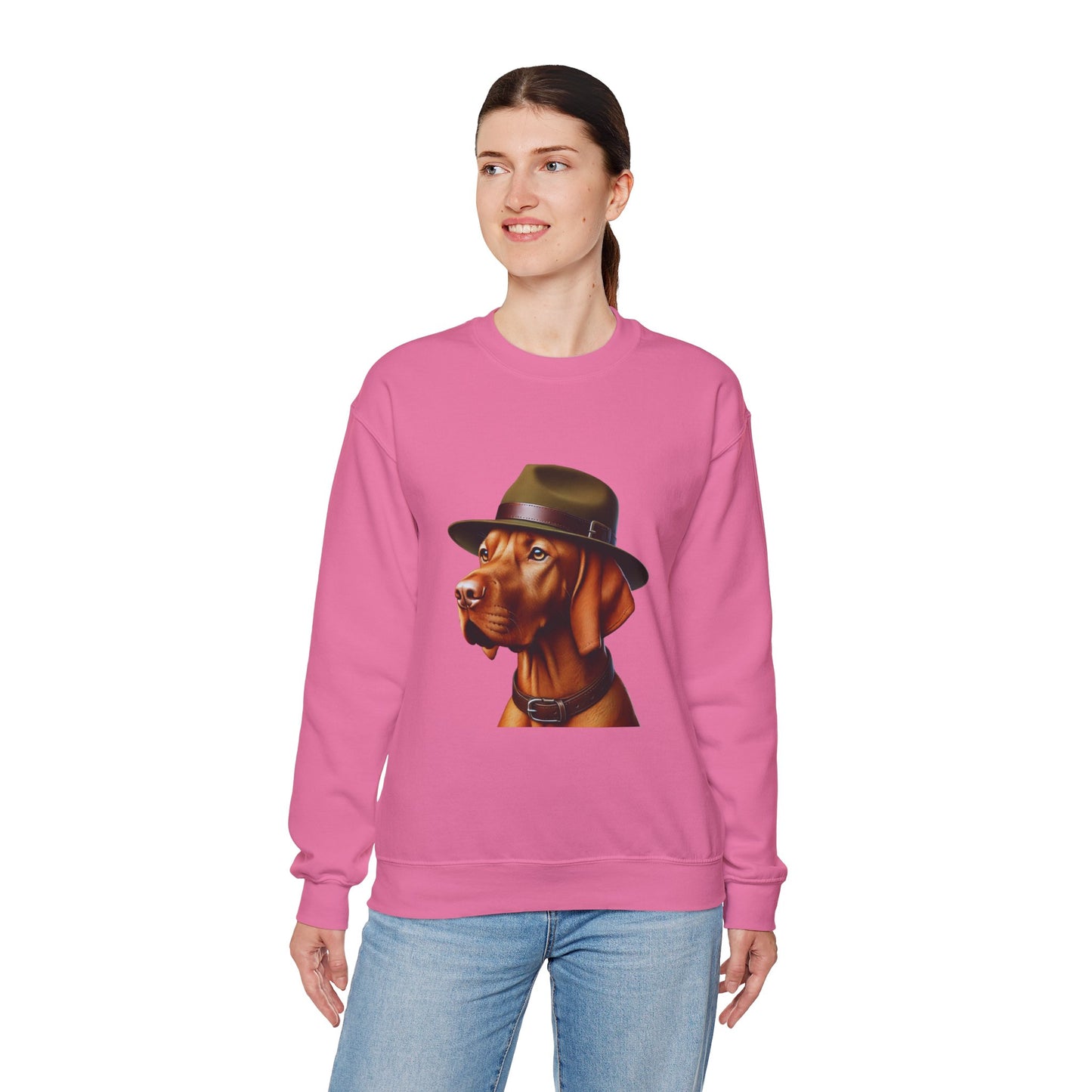 Dashing Vizsla Wearing A Campaign Hat- Adult Crewneck Sweatshirt - Too Cute Pets