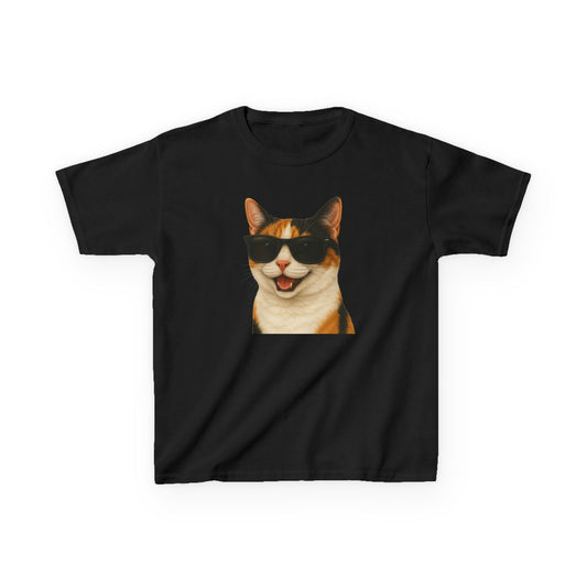 Calico Shorthair Cat Wearing Sunglasses Kids Tee