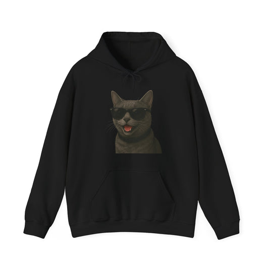 Gray Cat Wearing Sunglasses - Adult Hoodie