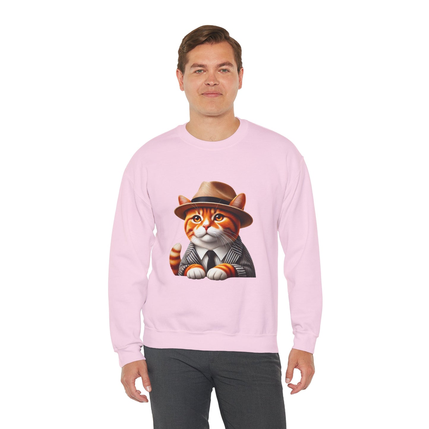 Tabby Cat in Fedora & Suit – Adult Unisex Crewneck Sweatshirt