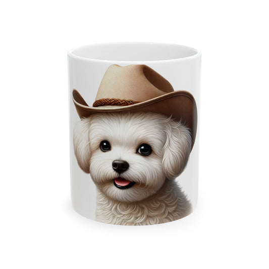Maltese Wearing a Cowgirl Hat - Ceramic Mug