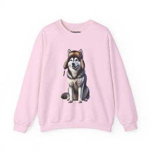 Husky in Fur Trappers Hat - Adult Crewneck Sweatshirt - Too Cute Pets