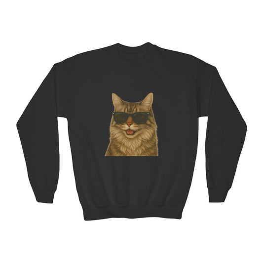 Siberian Cat Wearing Sunglasses - Youth Crewneck Sweatshirt