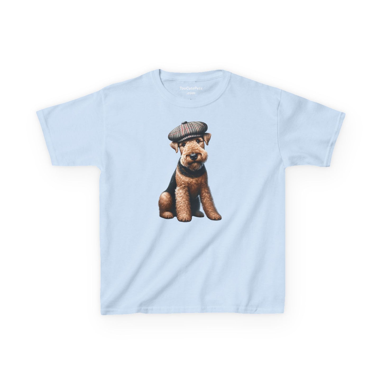 Airedale Terrier Wearing Tweed Flat Cap #2- Youth T-Shirt - Too Cute Pets