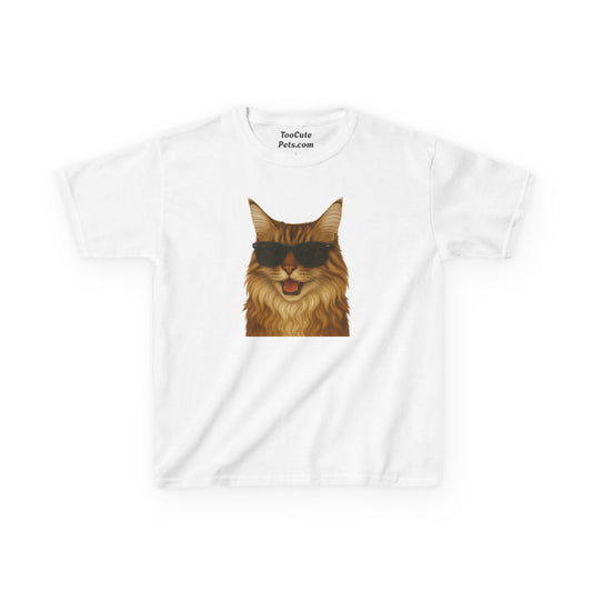 Maine Coon Cat Wearing Sunglasses Kids Tee