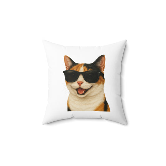 Calico Shorthair Cat Wearing Sunglasses - Throw Pillow