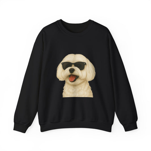 Maltese Wearing Sunglasses - Adult Crewneck Sweatshirt
