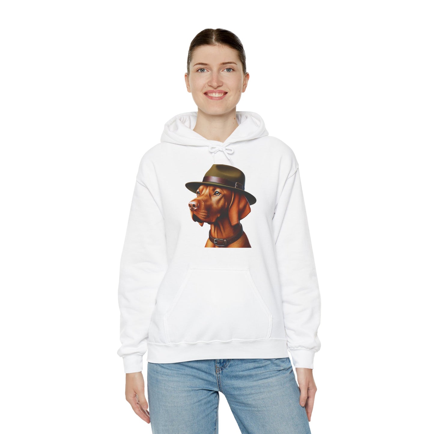 Dashing Vizsla Wearing Campaign Hat - Adult Hoodie - Too Cute Pets