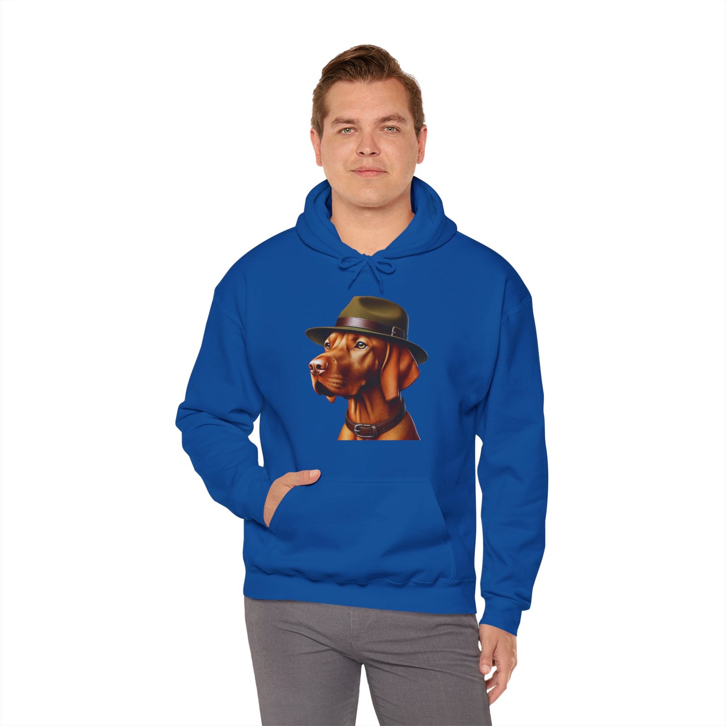 Dashing Vizsla Wearing Campaign Hat - Adult Hoodie - Too Cute Pets