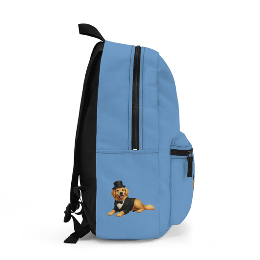 Kids Backpack - Cute Dogs Wearing Tuxedos and Top Hats Bookbag with Paw Designs, Light Blue, Free Shipping