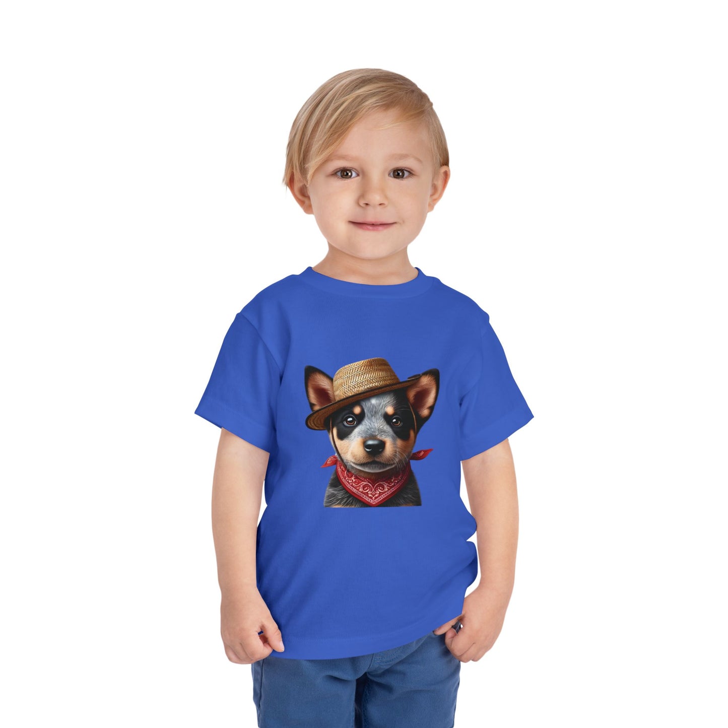 Cattle Dog Puppy Wearing Bandana & Straw Hat Toddler Tee - Too Cute Pets