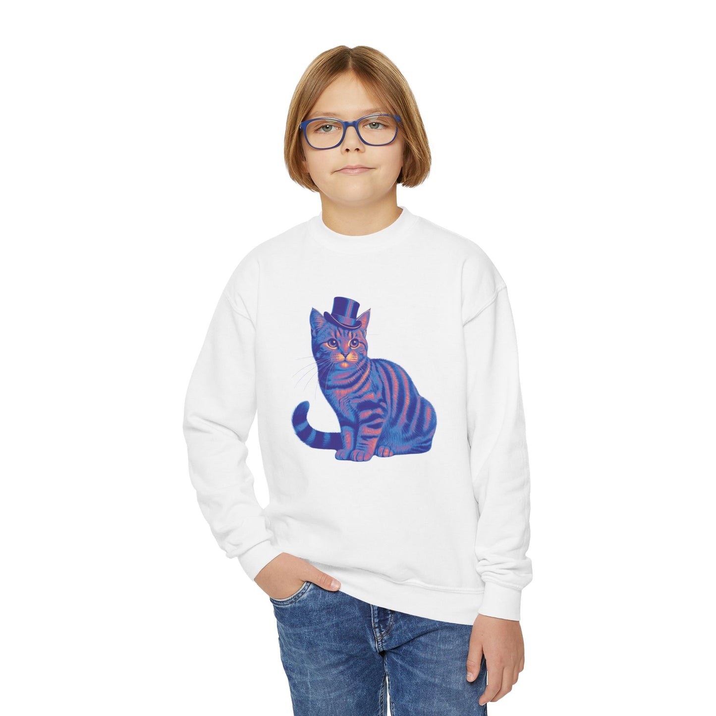 Tabby Wearing Top Hat (Multi-color) - Youth Sweatshirt - Too Cute Pets Collection