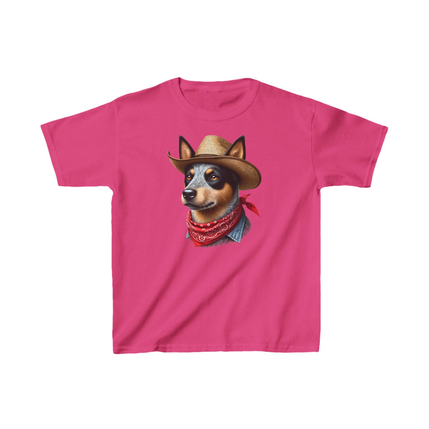 Cattle Dog Wearing A Bandana & Straw Hat Youth T-Shirt - Too Cute Pets