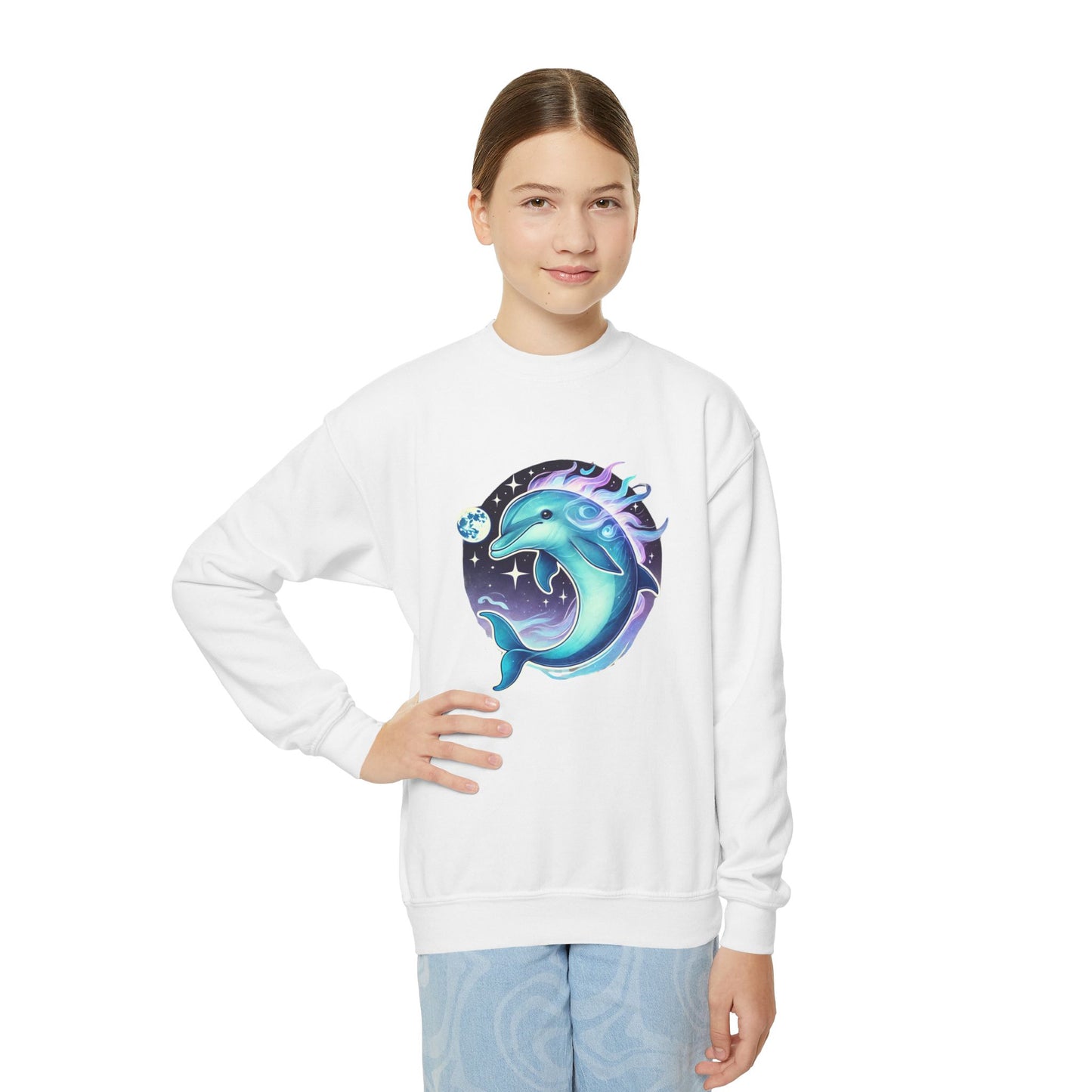 Luna The Dolphin Youth Crewneck Sweatshirt - Comfy and Cute Style for Kids
