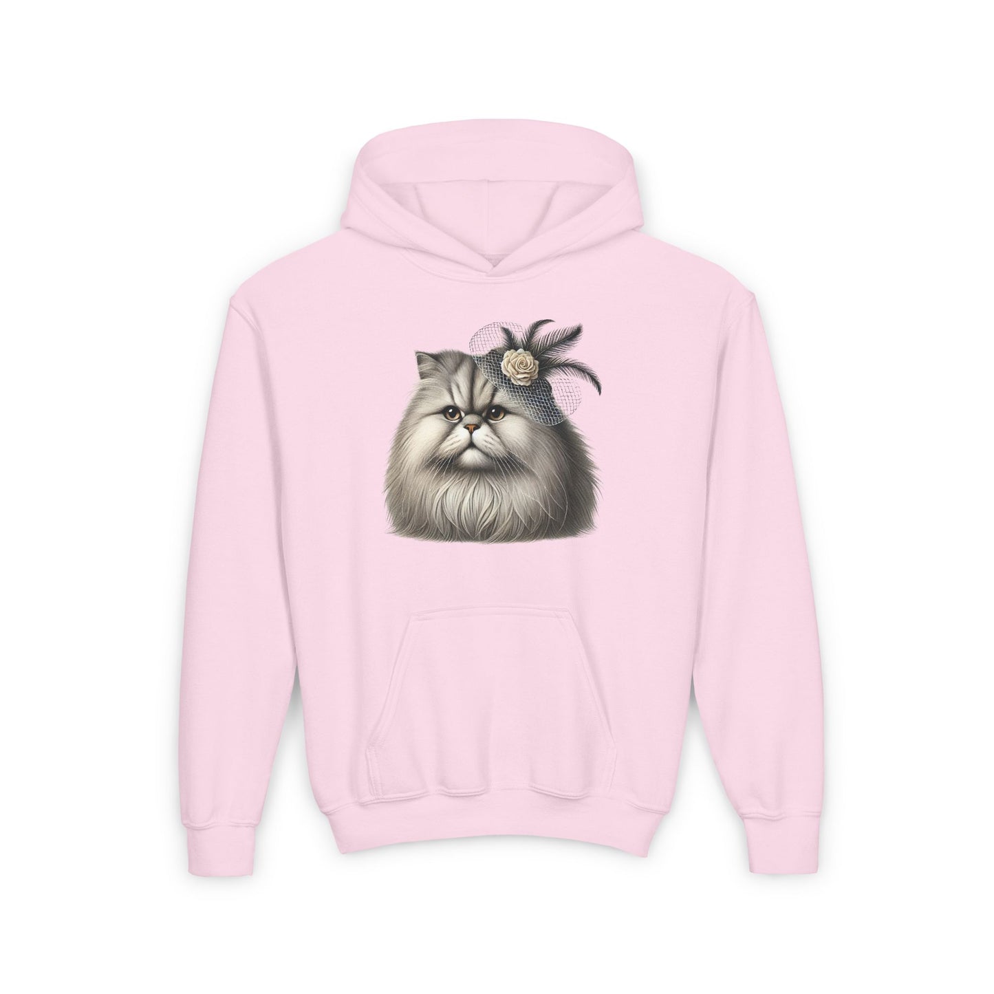 Persian Cat Wearing a Fascinator Hat- Hooded Youth Sweatshirt - Too Cute Pets