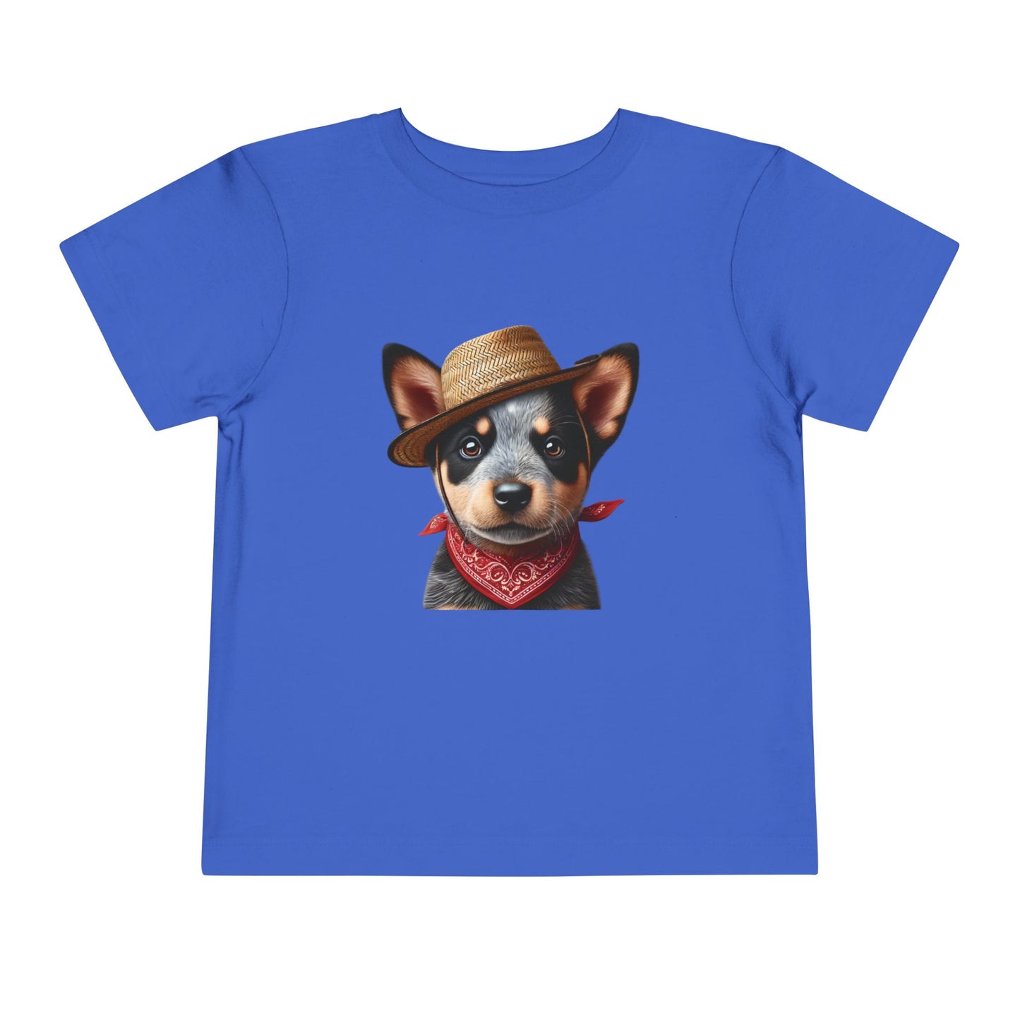 Cattle Dog Puppy Wearing Bandana & Straw Hat Toddler Tee - Too Cute Pets