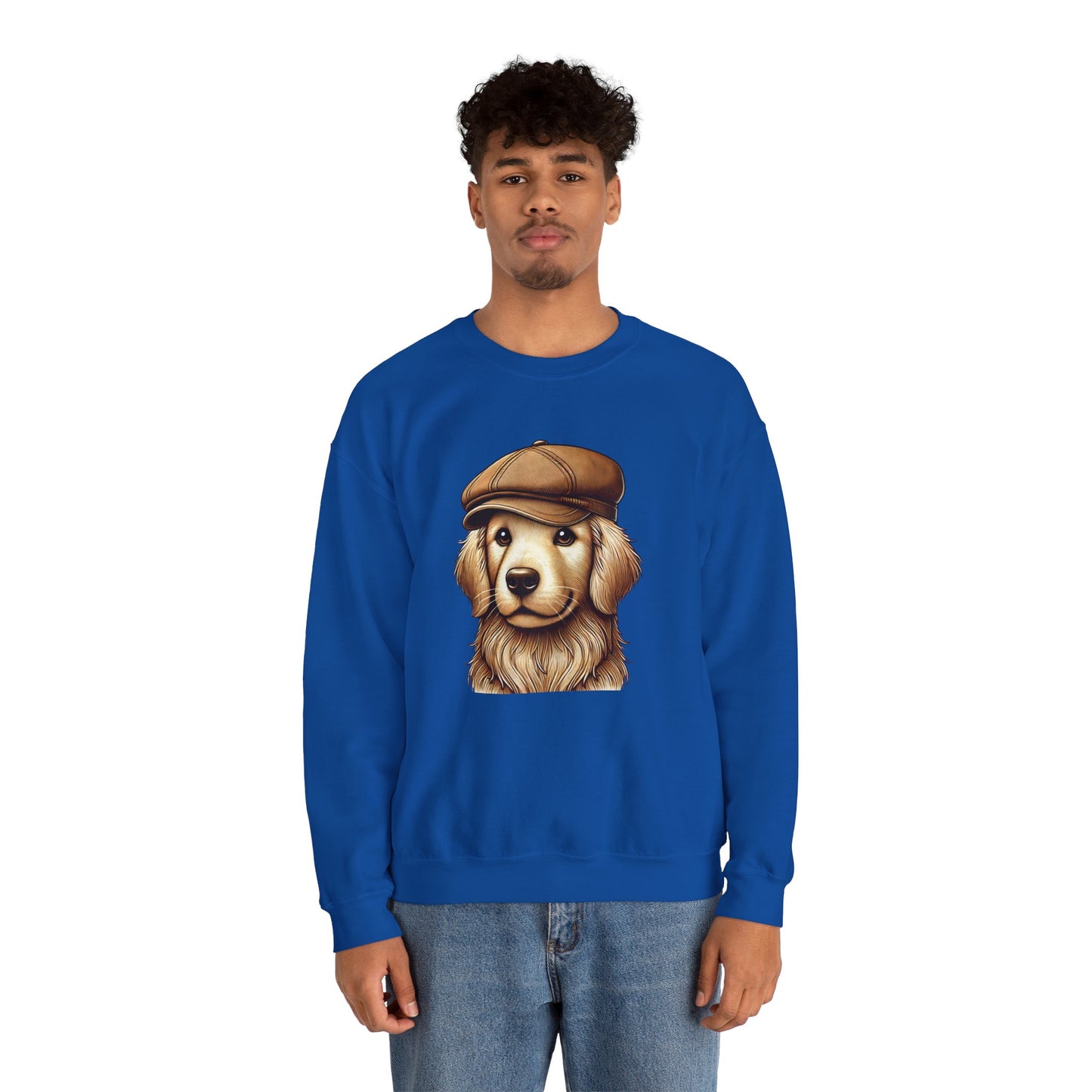 Golden Retriever In Newsboy Hat - Adult Crewneck Sweatshirt - Too Cute Pets