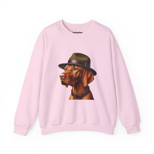 Dashing Vizsla Wearing A Campaign Hat- Adult Crewneck Sweatshirt - Too Cute Pets