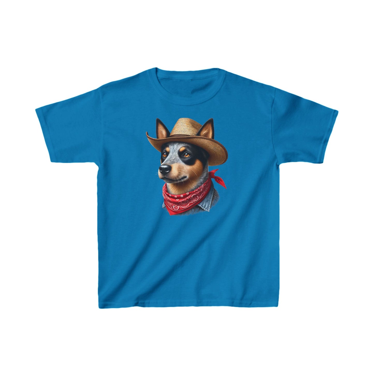Cattle Dog Wearing A Bandana & Straw Hat Youth T-Shirt - Too Cute Pets