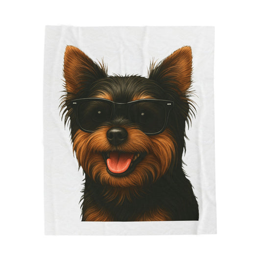 Yorkshire Terrier Wearing Sunglasses - Sherpa Blanket