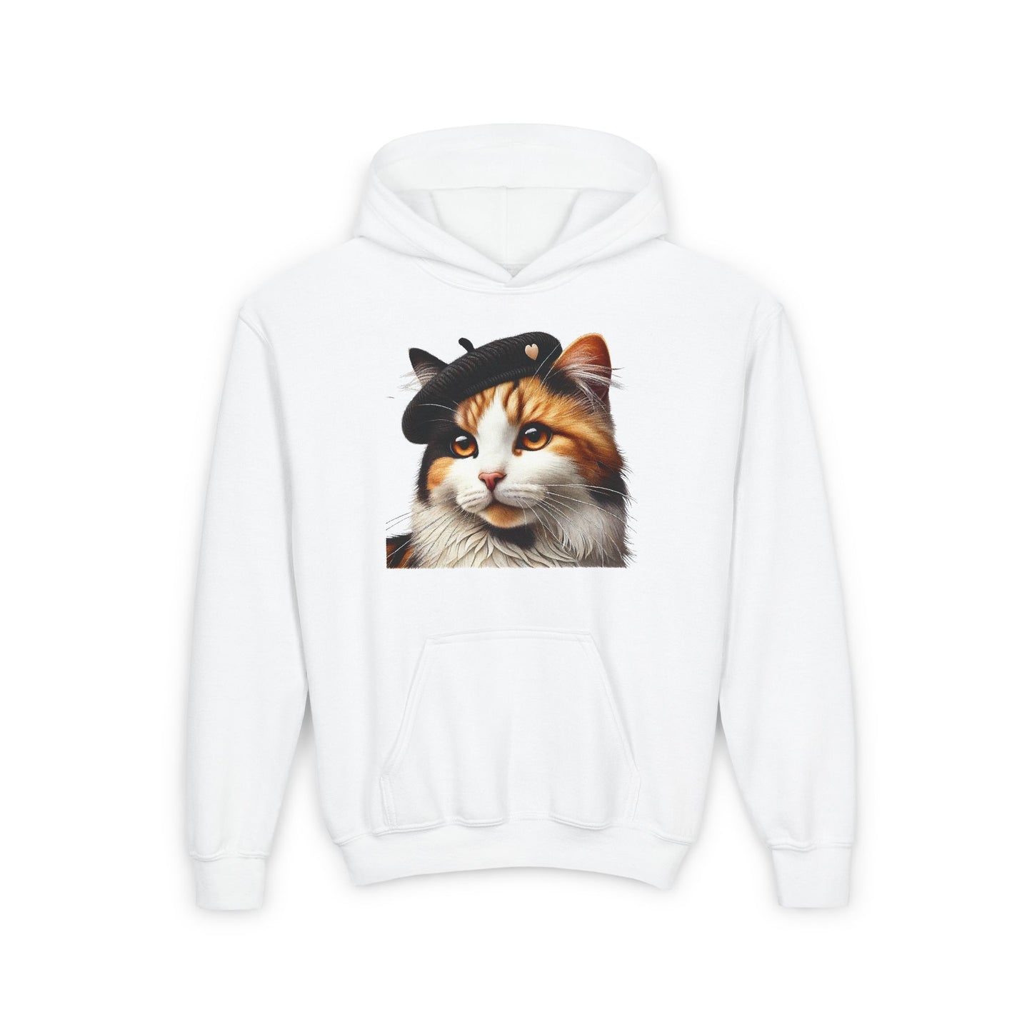 Calico Cat Heart Beret Hoodie - Youth Sweatshirt - Too Cute Pets