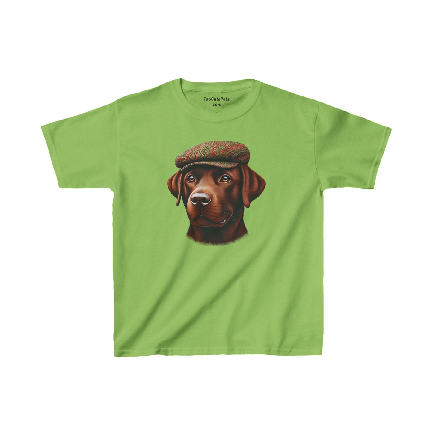 Brown Labrador in Tweed Flat Cap Youth T-shit - Too Cute Pets